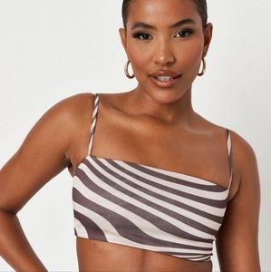 Carli Bybel x Missguided Brown Swirl Print Slinky Cowl Neck Crop Top